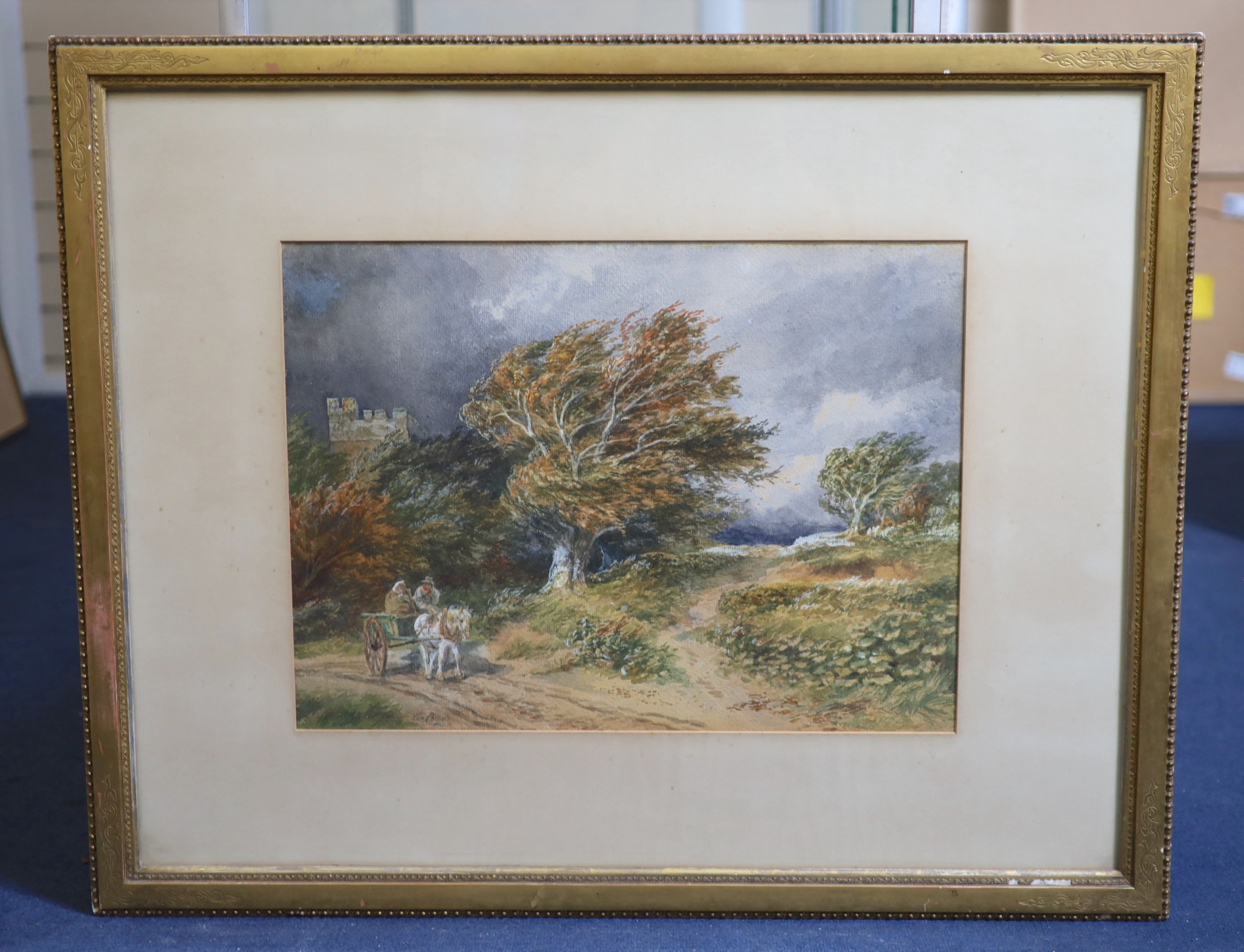 Samuel Bough (1822-1878), Horse drawn cart in a landscape, Watercolour, 40 x 55cm.
